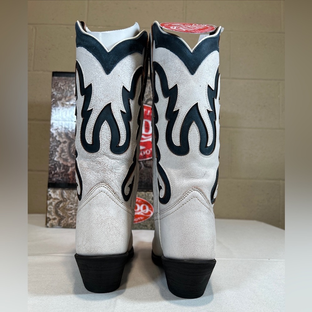 Laredo Western Boots White & Green Distressed Snip Toe Block Heel - Picture 3 of 9